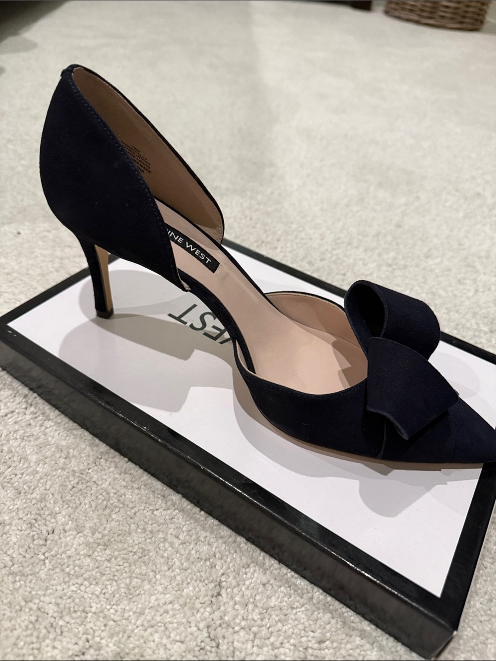 Nine West Navy Suede D'Orsay Pump with Bow Accent